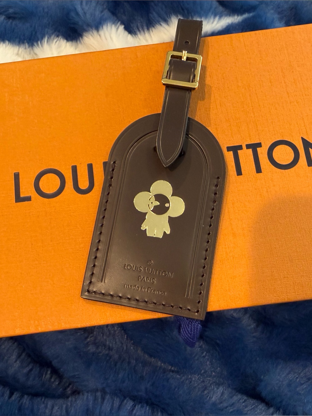 Louis Vuitton Dark Brown Leather Luggage Tag with Gold Buckle